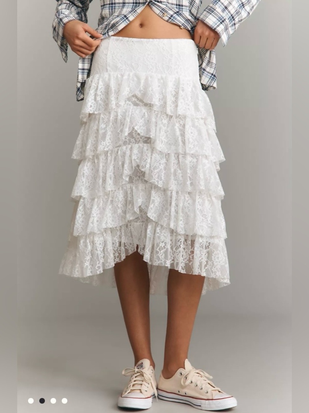 Anthropologie Tiered Lace Midi Skirt in Ivory Size M. NWT